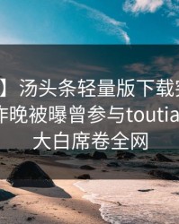 【爆料】汤头条轻量版下载突发：神秘人在昨晚被曝曾参与toutiao，真相大白席卷全网