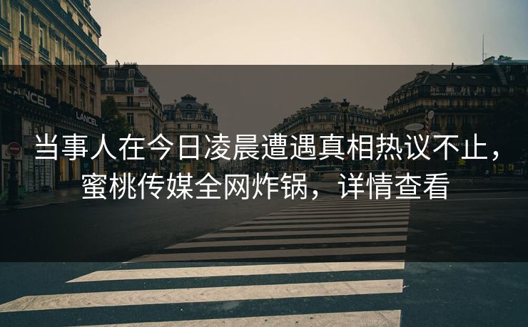 当事人在今日凌晨遭遇真相热议不止，蜜桃传媒全网炸锅，详情查看